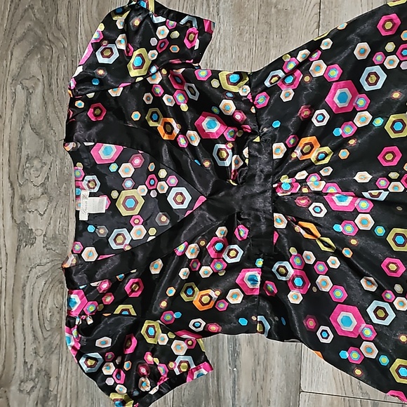 Lauren U. Geometric print satin silky dress 70s inspired multicolored y2k retro - Picture 2 of 6